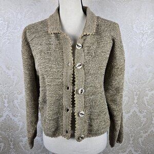 Vintage Flashback Size Small Tan Button Front Cardigan 100% Cotton Boucle